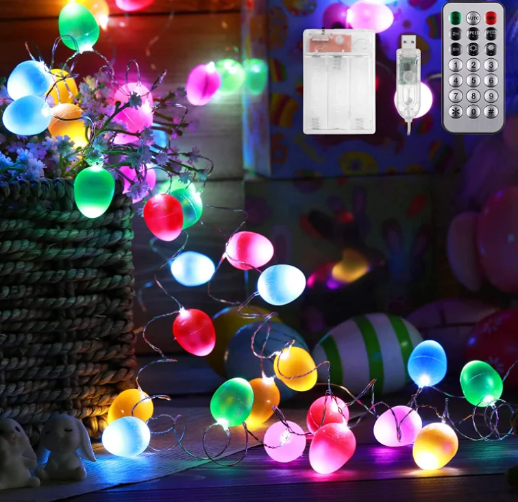 EGG LED Easter String Lights LED Easter Rabbit Bunny Lights with Remote Timer 20 LED Easter Eggs String Lights