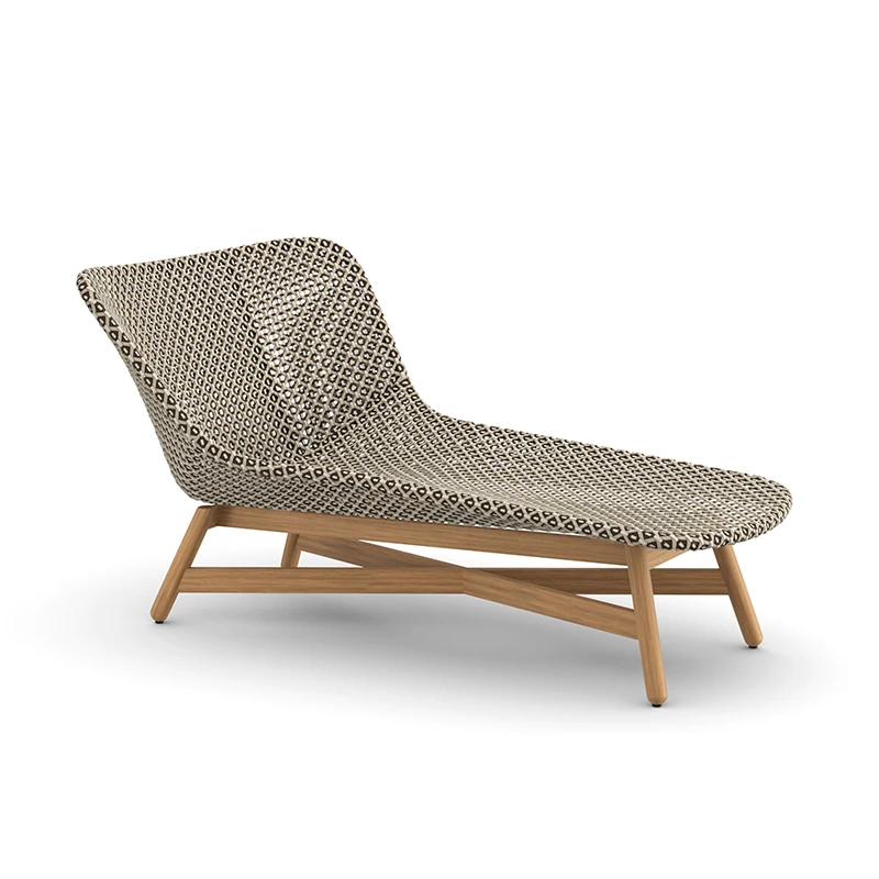 Modern Outdoor Teak Base Rattan Daybed with Cushion Patio Furniture Sun Lounger