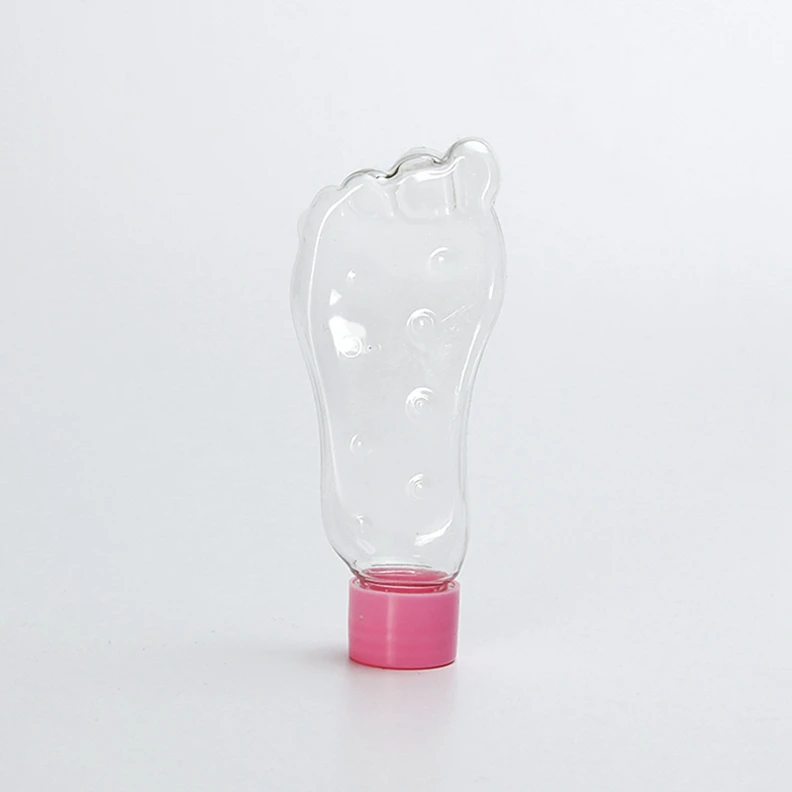 2019 Popular sales 50ml PET foot shape clear cute juice bottles beverage bottle, plastic candy bottle