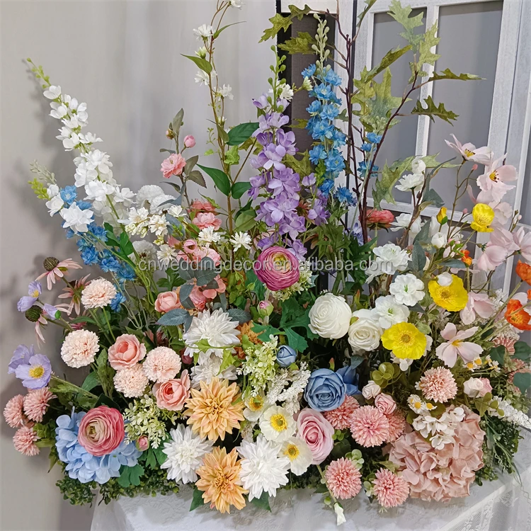 Hot Summer Flower Table Runner Luxury Artificial Flowers Table Spring Flower Runner