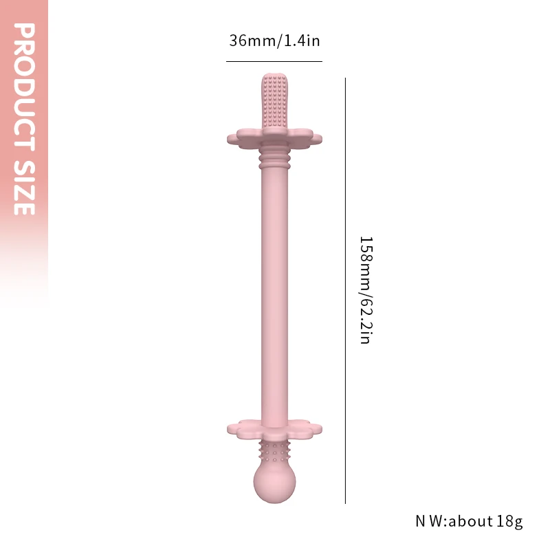 Manufacture Custom Child Silicone Teether With Brush Teething Shaped Toothbrush Stick For Baby