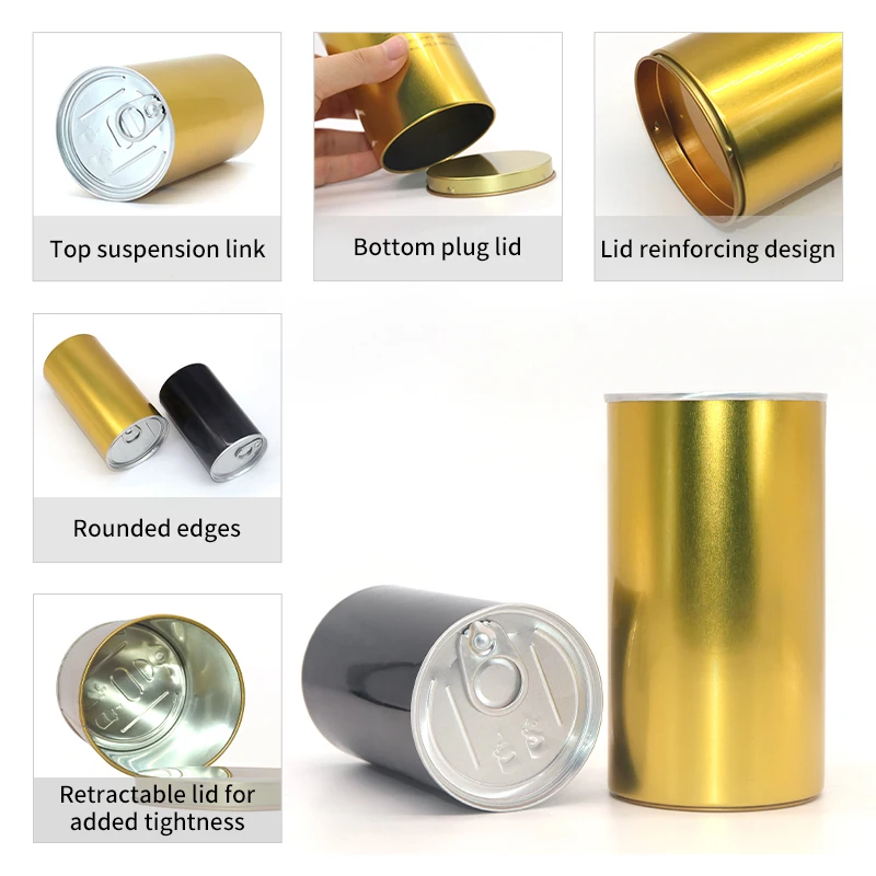 round color tea tins 4 oz airtight food grade Matcha powder tin cans coffee tin with degassing valve