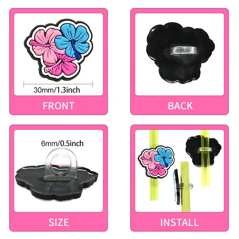 Manufacturer Custom Cute Cartoon Reusable Silicone Straw Topper With Dust Caps Pc Material For Bar & Drinking Accessories