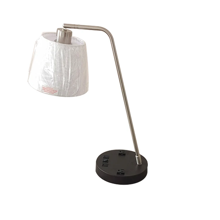 Brushed Nickel Desk Lamps White Fabric Shade Table lamp For Home Hotel