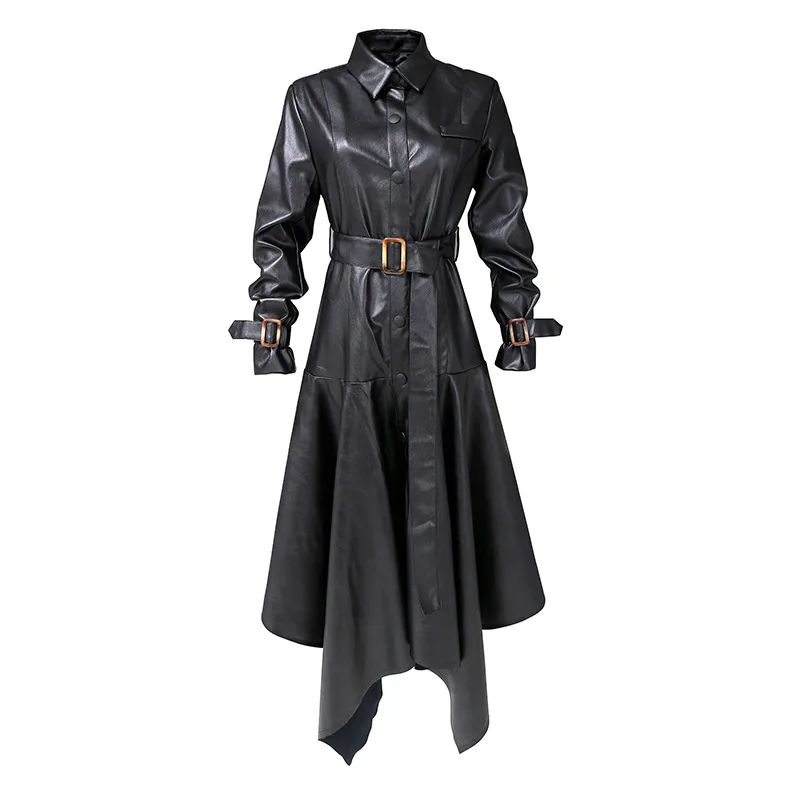 
XXL-6844 Good Quality Good Price Black Women Fashionable Outdoor Slim Pu Long Dresses And Skirts long sleeve leather dress 