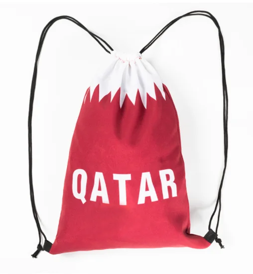High Quality Custom Design 2022 Qatar World Football Sports team Knitted Polyester Drawstring backpack Bag