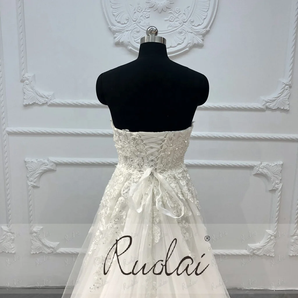 Ruolai QW02017 Vintage Sweetheart Aline Lace Beaded Bridal Gown Wedding Dress