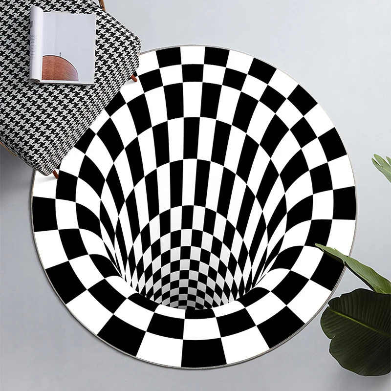 Visual whirlpool carpet round black and white checkerboard carpet bedside blanket cat 3D game mat