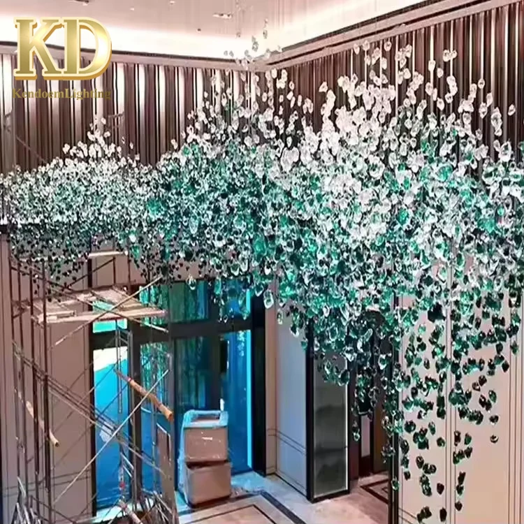 Engineering Customized Lamp Glass Luxury LED Decoration Show Room Big Hotel Lobby Crystal Custom Modern Glass Chandelier Light