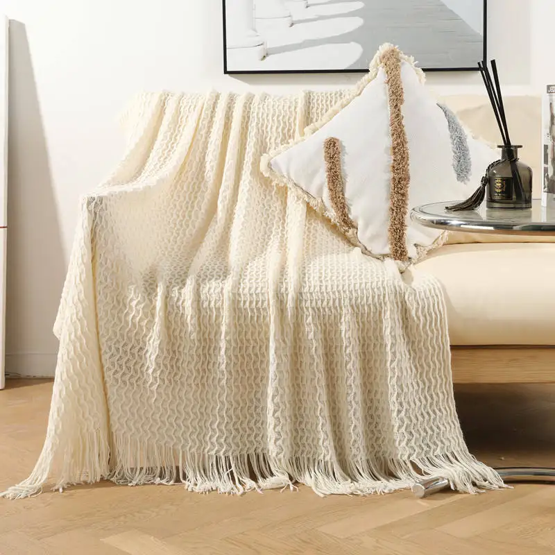 INNERMOR Handmade Cotton Woven Decorative Throw Blanket Plain Cover India White Travel Decor Technics Style Sets