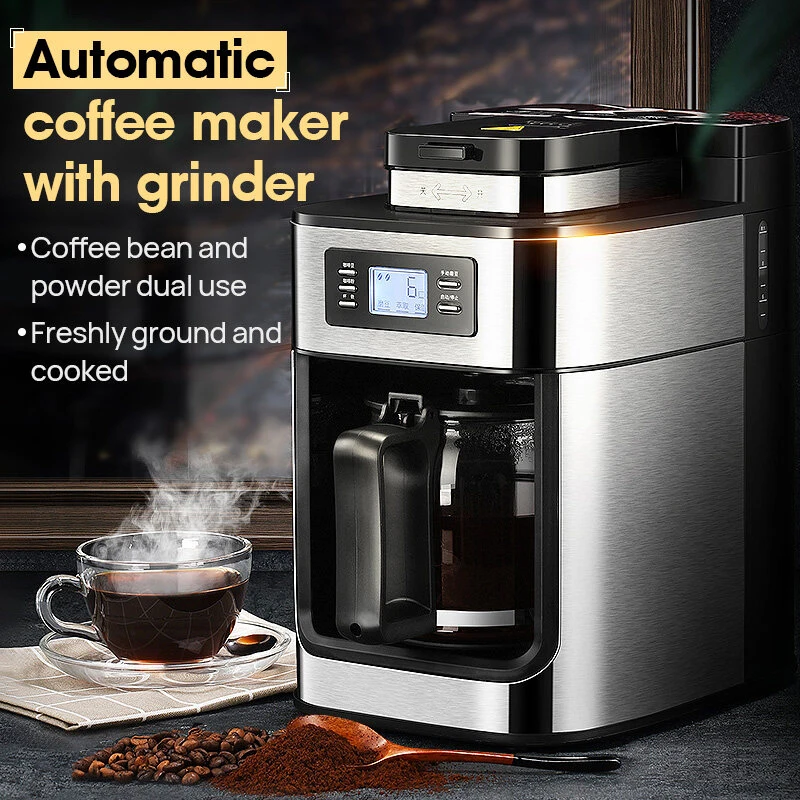 Digital programmable combo 2 in 1 whole bean to cup automatic grind and brew electric drip coffee maker with grinder machine