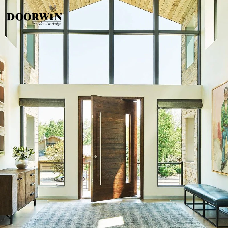Aluminum frame glass exterior door for house security gate wooden front exterior entry door by Doorwin Windows Inc