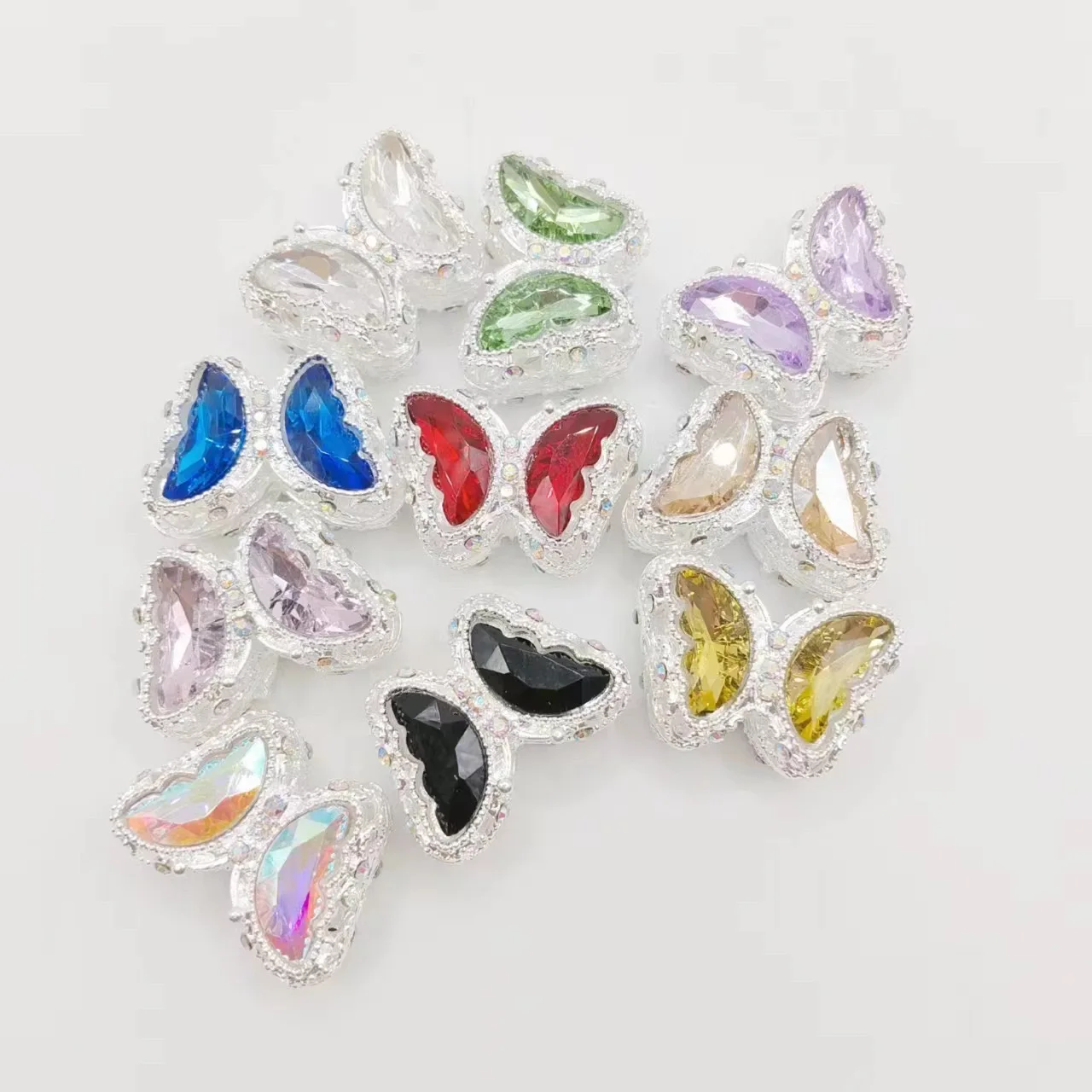 New Electroplated butterfly Inlaid Diamond Straight Hole Crystal Alloy DIY Mobile Phone Keychain Necklace Accessories