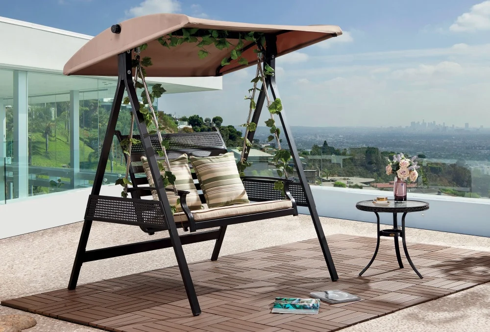 outdoor metal furniture double family swing chair