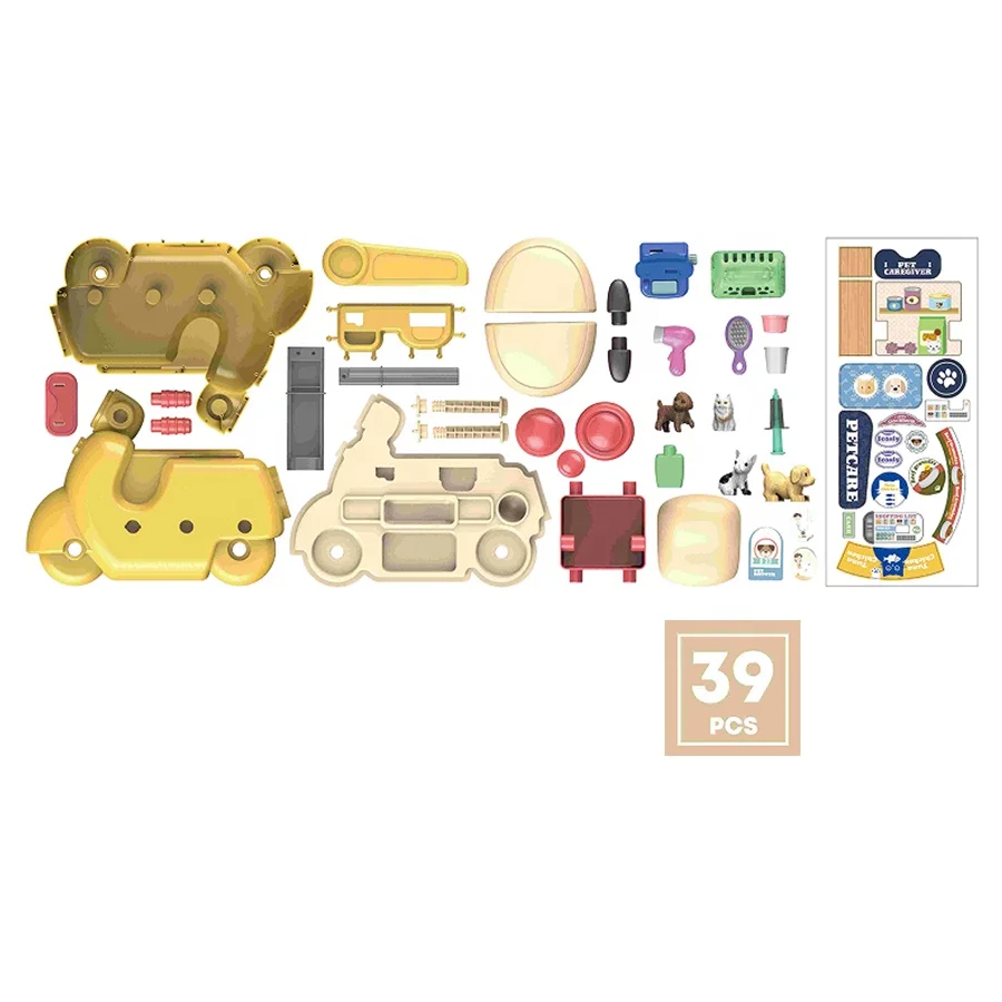 39Pcs Backpack Toy 2 in 1 Dog Pet Vet Play Set 21PCS Role Play Doctor Kit with Water Pump for Kids Pet Caregiver Play Toys