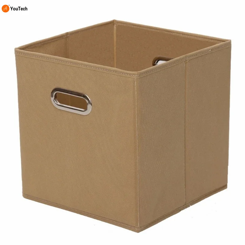 50LB Cloth Cube Storage Boxes with Double Metal Handle Collapsible Folding Basket Wardrobe Storage Box for Clothes Toys Storage