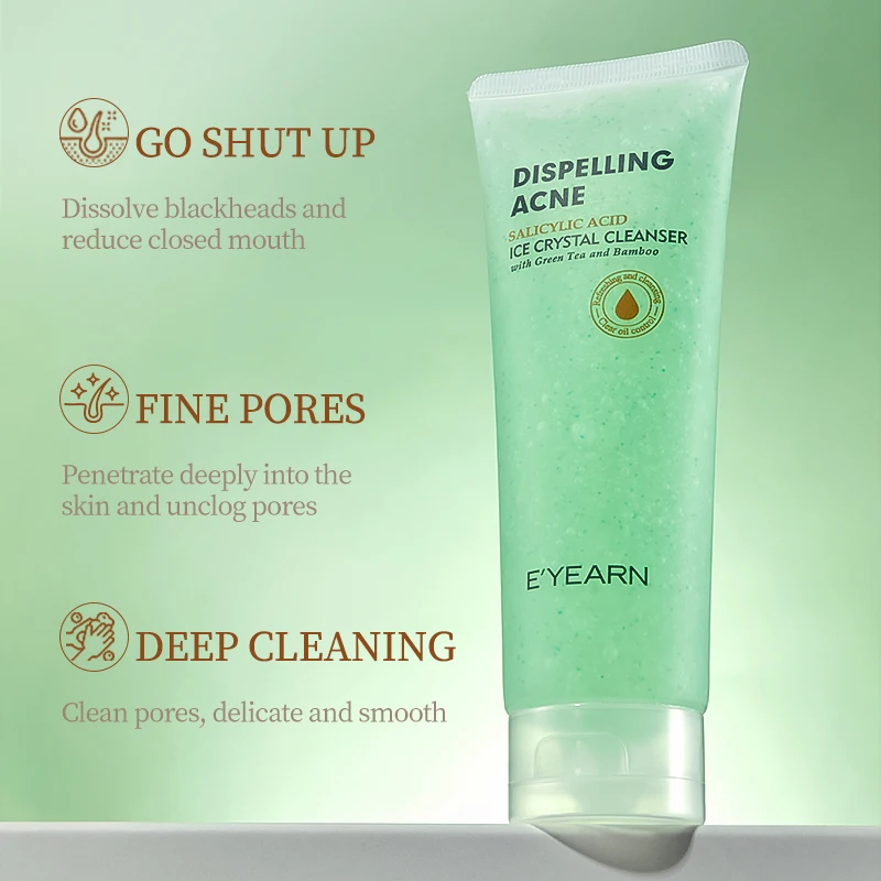 Acne Face Wash Cleanser Green Tea Natural Organic Smoothing Skin Salicylic Acid Deep Cleansing Foaming Facial Acne Cleanser