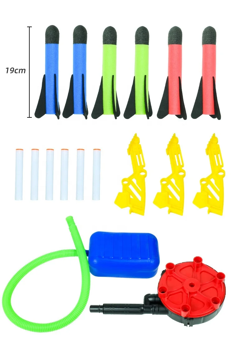 Six Shooter Foot Pedal Air Pressure Foam Toy Rocket Launcher for Kids