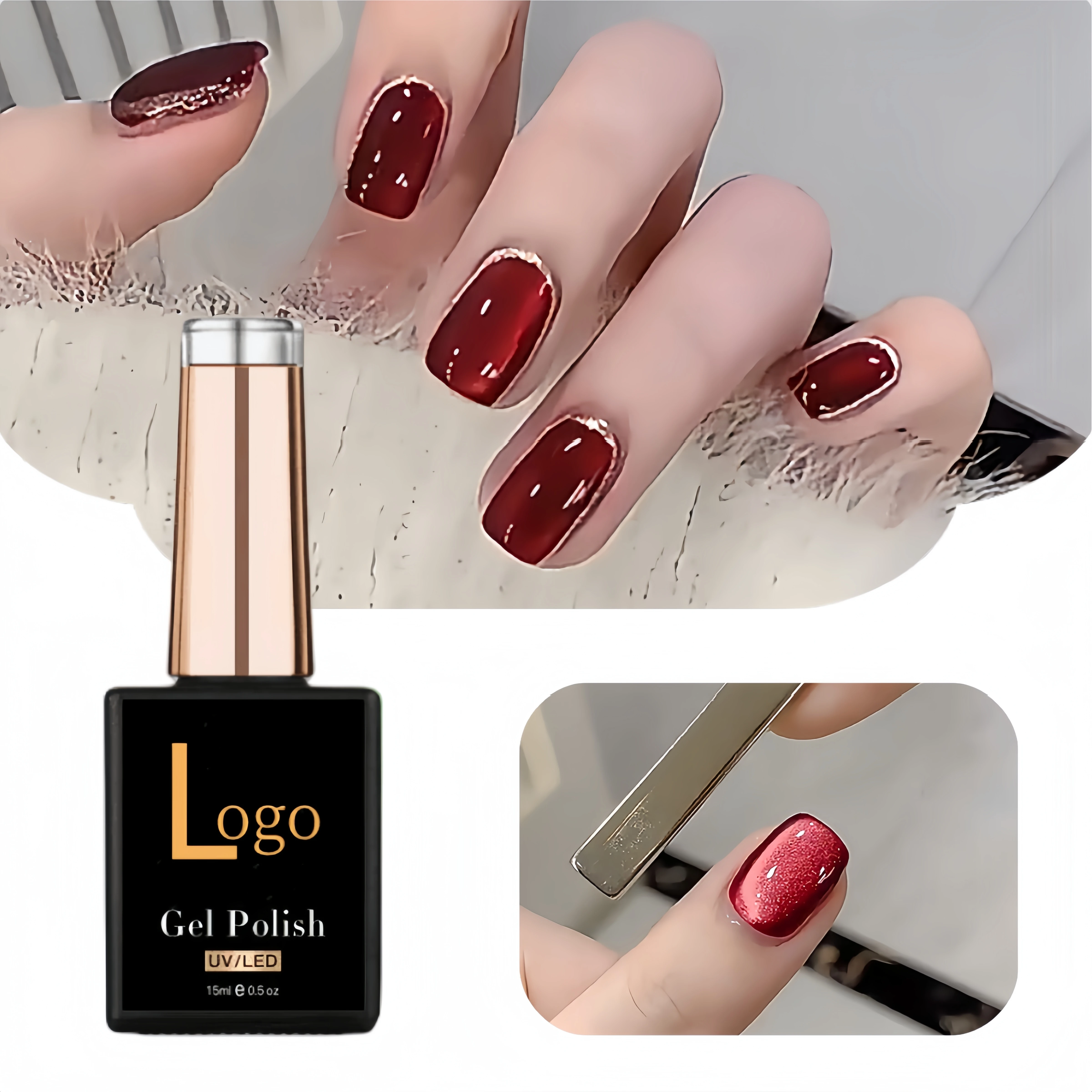 Wholesale Private Label Classic Dark Red Color Magnetic Sparkling Glitter Ruby Cat Eye Gel Polish For Nail Art Design