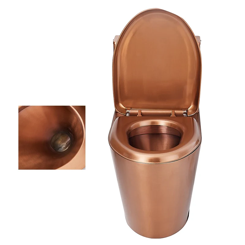 Rose gold stainless steel floor mounted double button water tank seated toilet