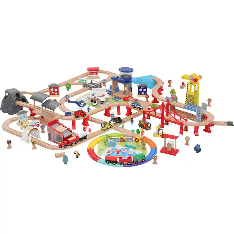 Custom DIY Wooden Train Set Wooden Small Train Track Tarmac Police Station Scene Set Thomas Train Toy