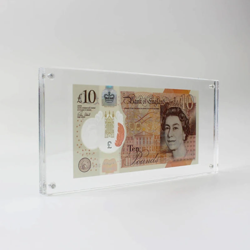 Wholesale Acrylic Paper Money Display Frame Slab Banknote Standing Frame