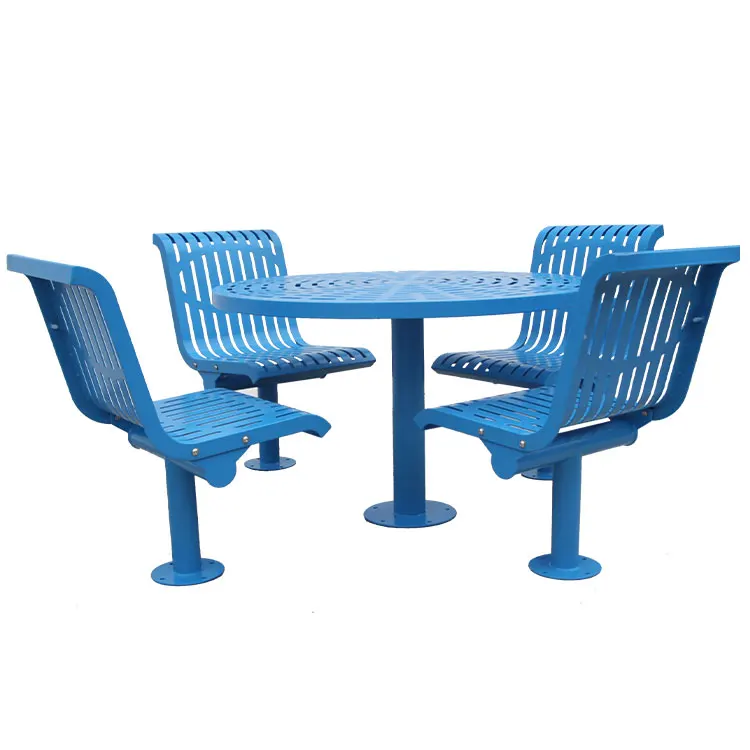 Outdoor commercial metal picnic table with 4 chairs garden furniture steel dinning table outside patio coffee table chair set