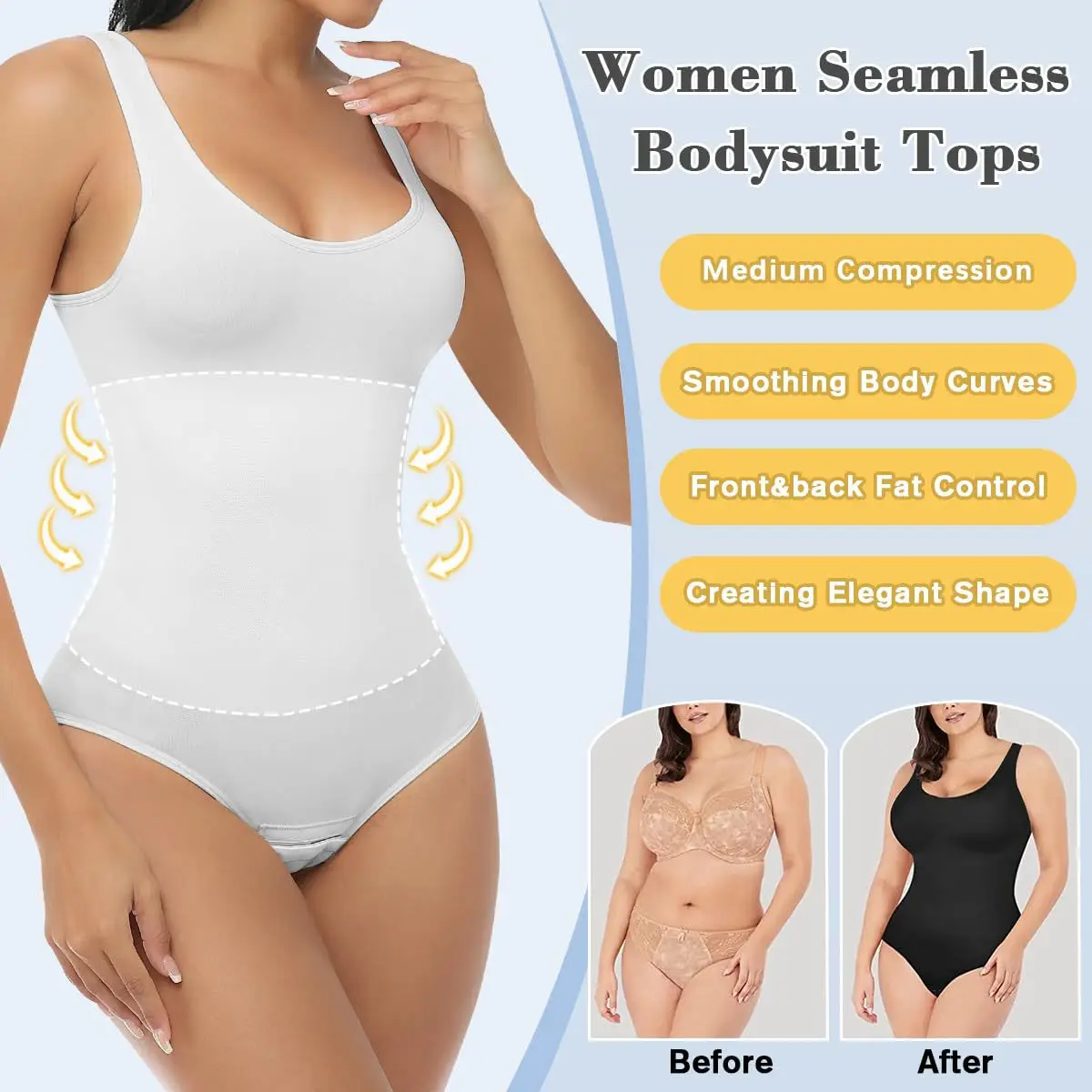 Wide Shoulder Straps	Compression Bodysuit Large size Adjustable Hooks On Crotch 3D Butt Scrunch Cutting tummy control shapewear