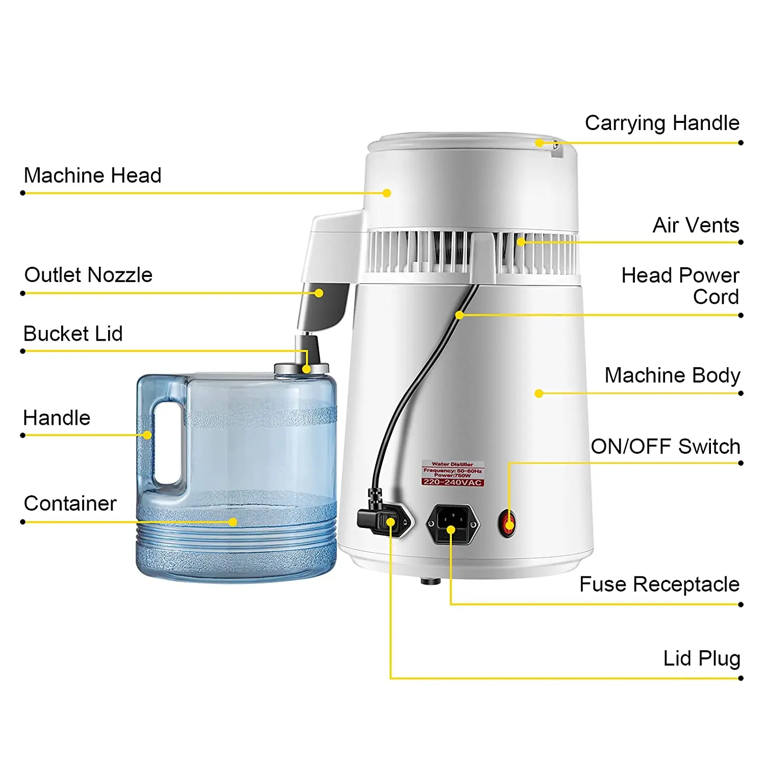 FOOD-GRADE QUALITY 750W Water Distiller Alcohol 304 Stainless Steel AFor HOME & COMMERCIAL USE