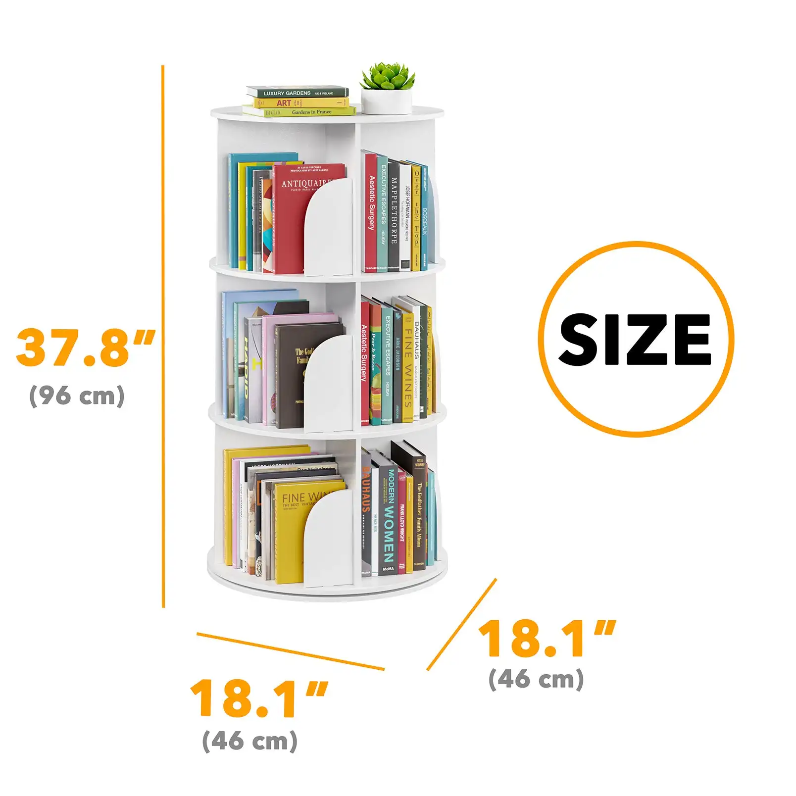 Rotating Bookshelf 360 Display 3 Tier Floor Standing Bookcase Storage Rack for Kids Adults PVC Bookshelf Organizer