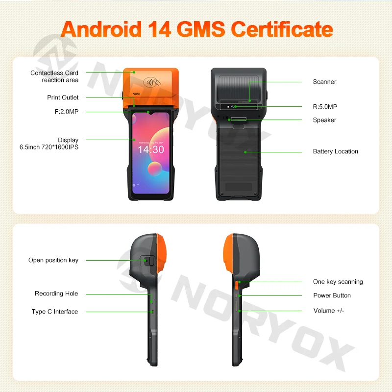 Noryox NB65 Android 14 3 + 32GB Pos терминал 4G дешевая цена 6 5 дюймов Ресторан машина беспроводной принтер этикеток