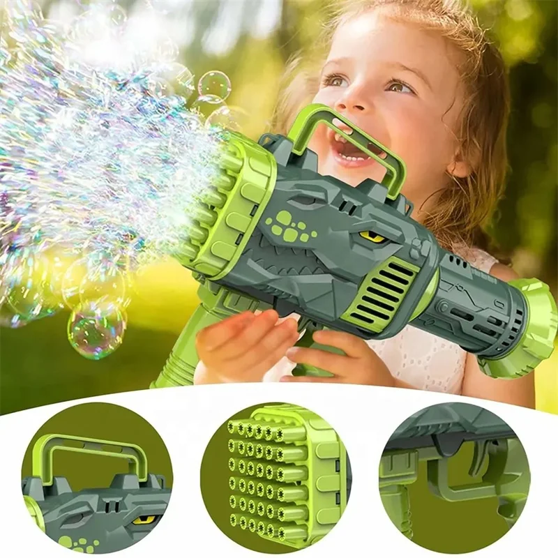 Electric 32-Hole Dinosaur Bazooka Bubble Gun Shoot Colorful Bubbles With Light Summer Indoor Outdoor Bubble Toys For Kids