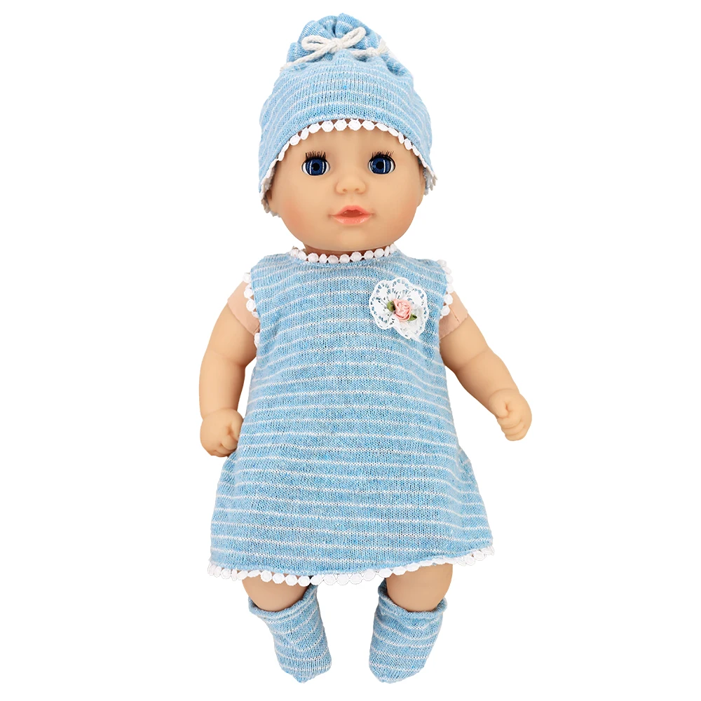 18inch Blue and pink set of reborn doll costumes cute full set of clothes, hats and shoes