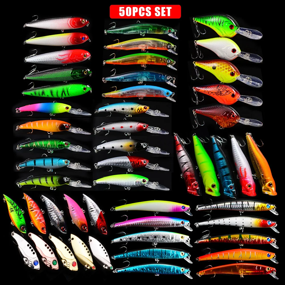 New Fishing Lures Hard Baits Minnow Wobbler Crankbaits Kits Mixed Colors Treble Hooks Fishing Tackle Hard Bait Set