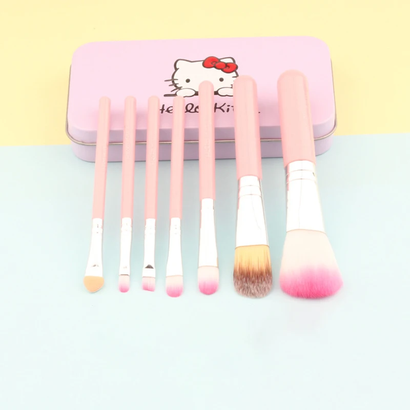 Оптовая продажа с завода Leichi, индивидуальный Набор Мини кистей для макияжа hello kitty из 7 предметов с упаковкой в железную коробку