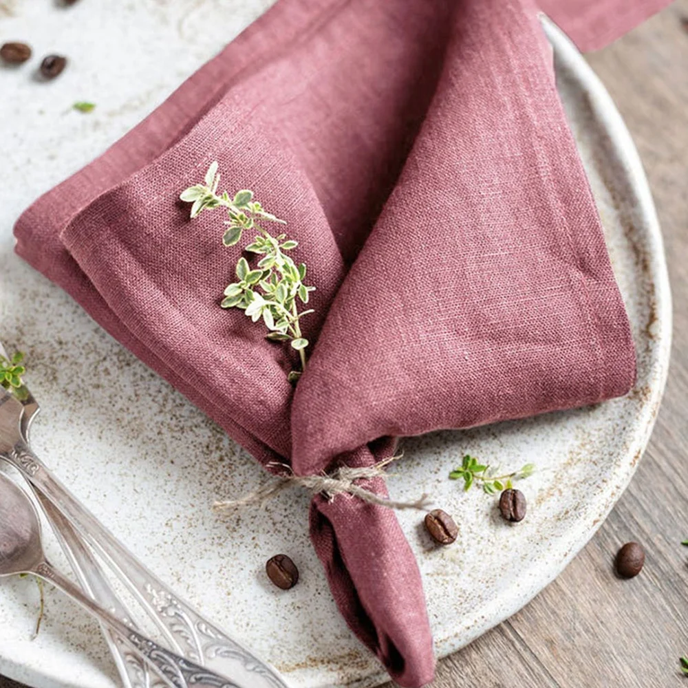 Wholesale washed linen cocktail napkins folded flower towel  hotel wedding banquet linen napkins dinner