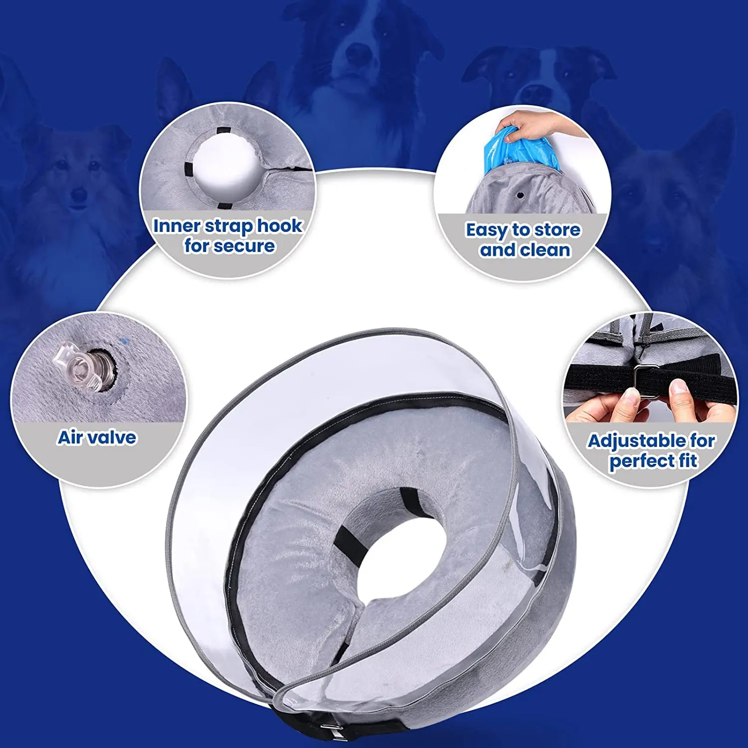 OEM Custom Anti Licking Adjustable Dog Cone Collar For After Surgery
