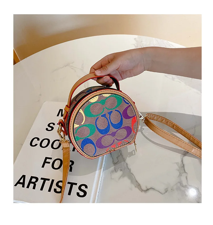 Vintage Cute Kids Cartoon Pattern Jaquard Pu Shoulder Bag Waterproof Mini Cylinder Children Purse travel messenger bag Crossbody