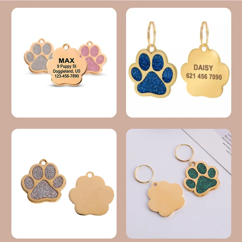 New arrival Shiny gold color Paw shape zinc alloy dog pet ID tag with custom logo in stock