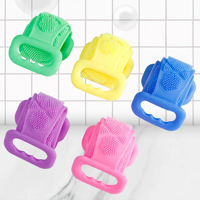 Q1357  Creative Silicone Back Bath Shower Strap Spa Skin Brush Dual Sided Bath Brushes