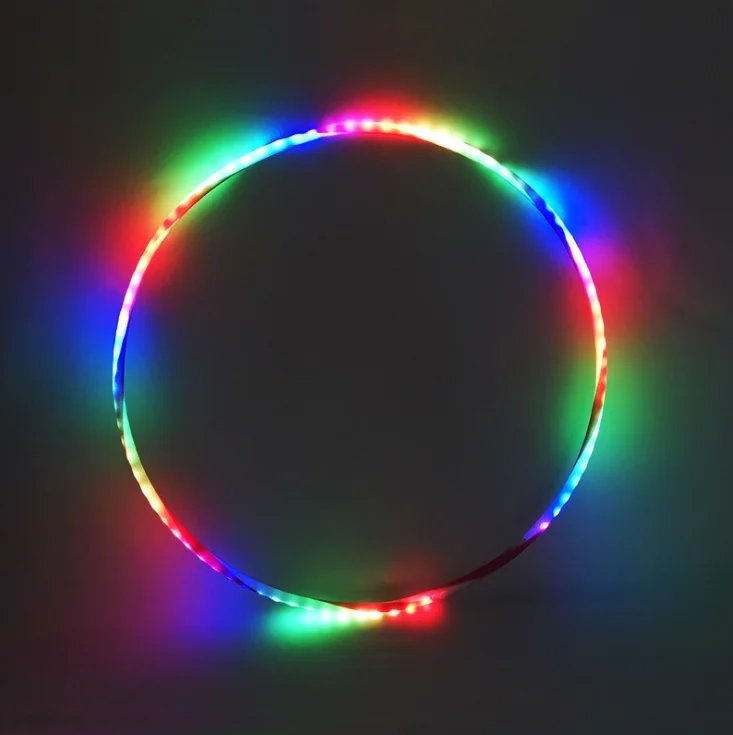 90CM Cheap Gymnastic Soft Plastic Pvc Multi-color Led Strip Hula Ring/Flashing Folding Adjustable Light Up Hoops For Kids Adults