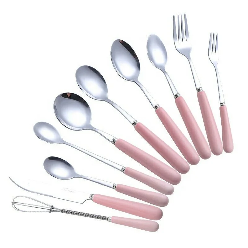 Набор столовых приборов из нержавеющей стали, базовые ложки и вилки с керамической ручкой, фарфор, меламин, столовая посуда