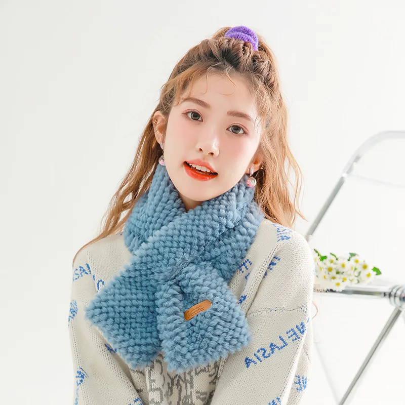 Fashion  Women Three-dimensional Pineapple Lattice  Imitation Rabbit Fur Scarf Winter Warm Shawls Thickness collar Plush Scarf