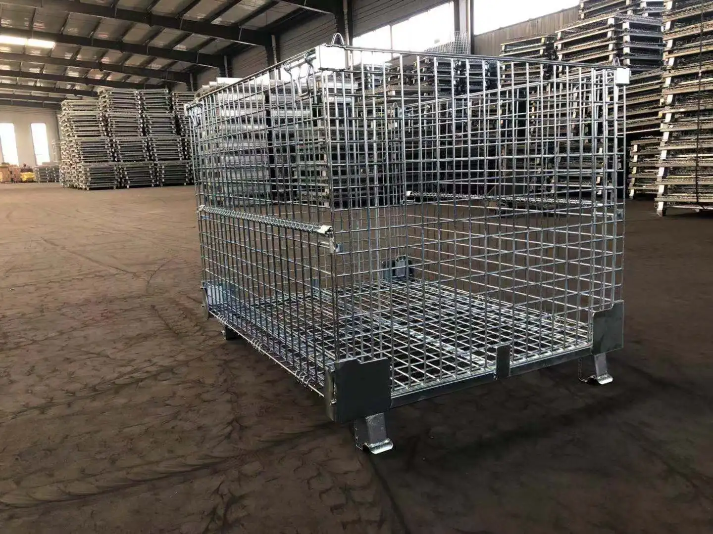 Heavy Duty Stackable Collapsible Steel Folding Warehouse Metal Wire Mesh Pallet Cage