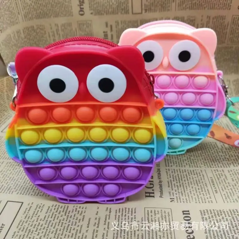 Рождественская Детская сумка-антистресс с пузырьками, радужная сумка для девочек с рисунком совы, ананаса, авокадо