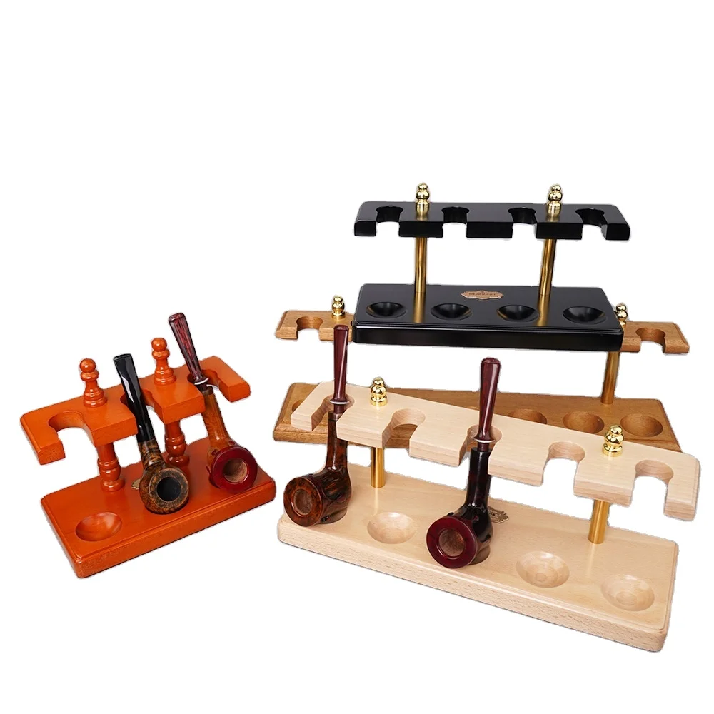 3/4/5 Seat Straight Wooden Tobacco Pipe Rack Custom Logo  Premium Smoking Pipe Holder