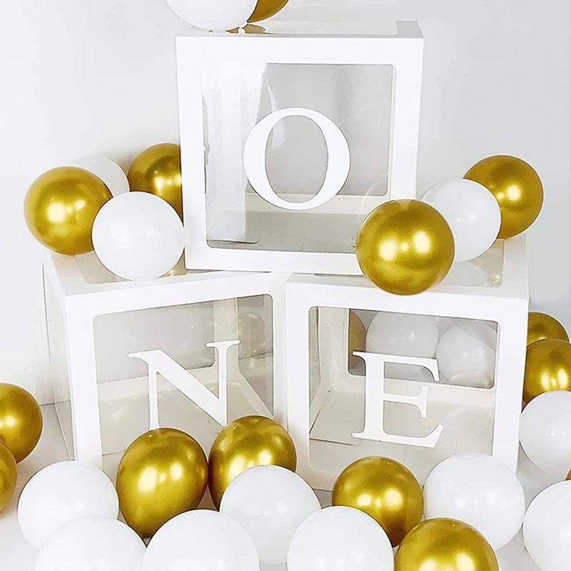 Wedding 1st Birthday Party Decor Latex Balloon Baby Shower Alphabet Name Transparent Packing ONE Box Birthday Balloon Box