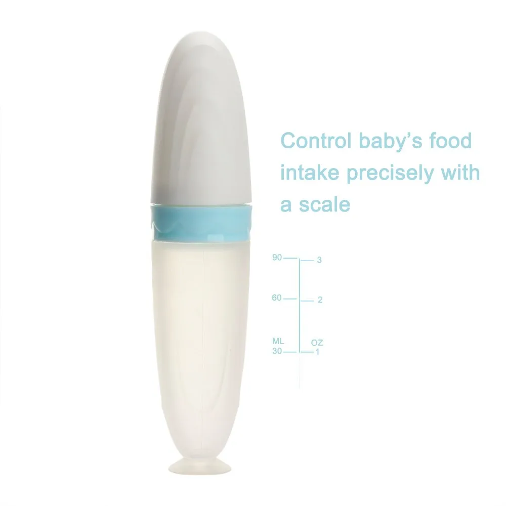 High Quality Babies Kids Squeeze Feeder Silicone Bottle Feeding Dispensing Spoon with Non-slip Sucker