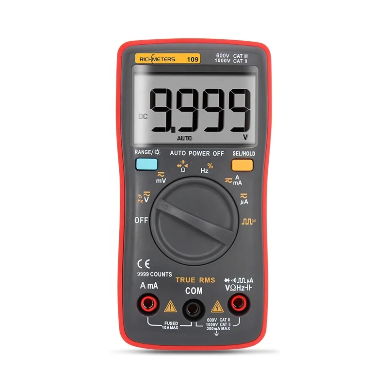 RM109 Digital Multimeter 9999 counts Mini Auto Range True-RMS Square Wave AC DC Voltage Ammeter Current Ohm Auto Manual