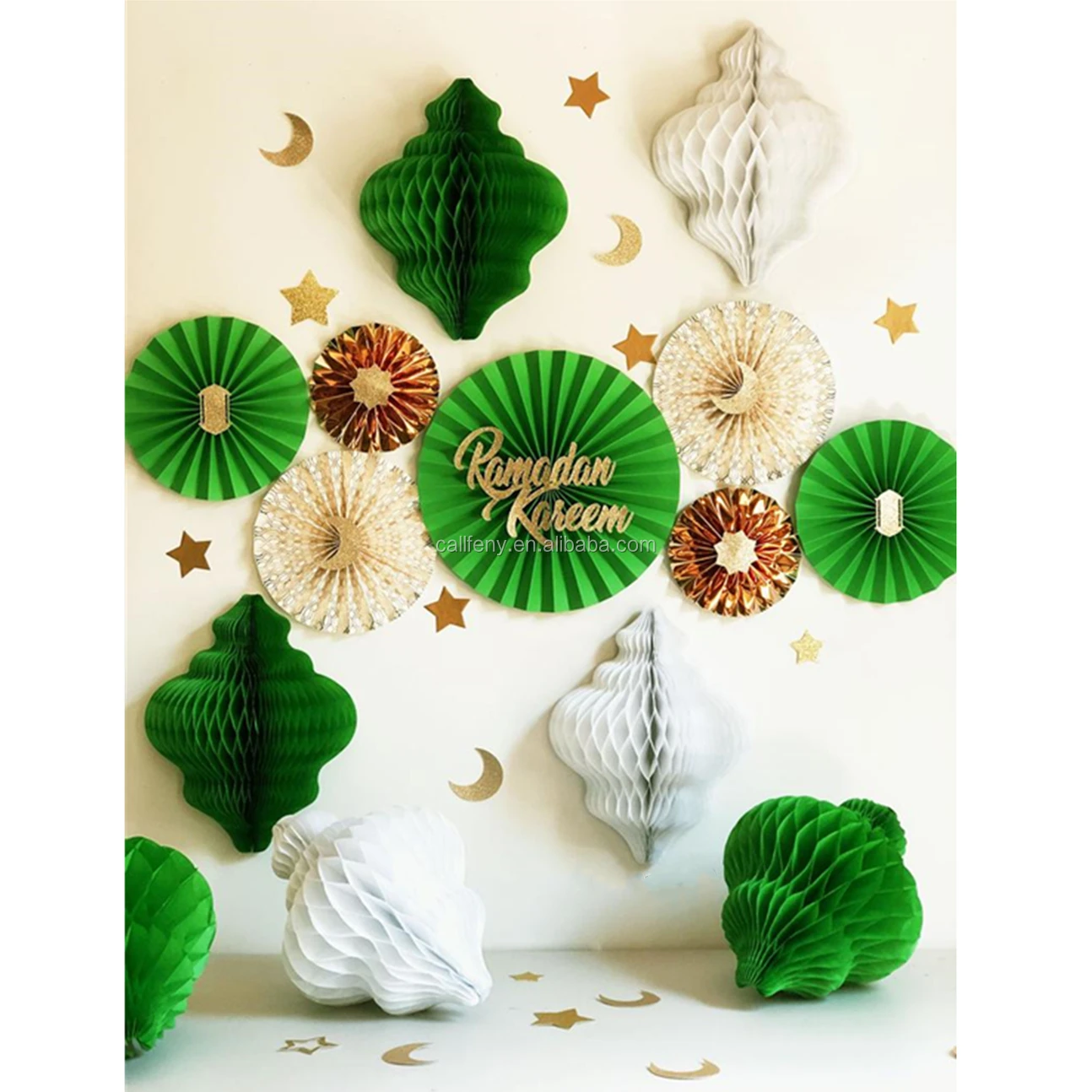 Праздничные украшения eid Рамадан, зеленые 7 шт. бумажных вееров, 7 шт. медовых сот, принимаются на заказ, украшения для вечеринки eid